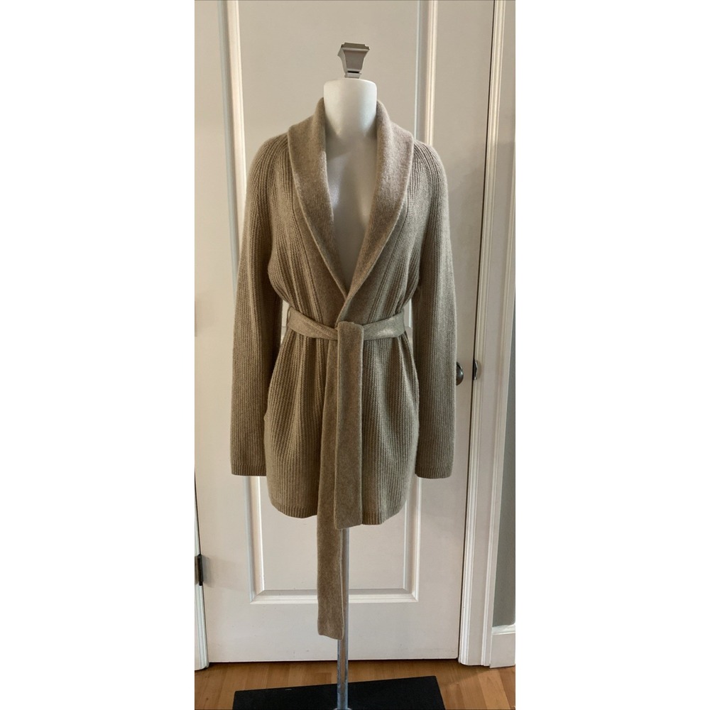 Banana Republic Ribbed 100% Cashmere Camel Belted Cardigan Quiet Luxury Women M
